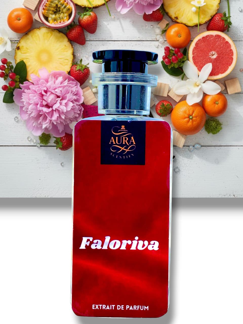 Faloriva perfume bottle – a sleek, elegant design inspired by Bombshell, featuring soft pink tones and a modern, feminine aesthetic. A fragrance that captures confidence, allure, and sophistication.